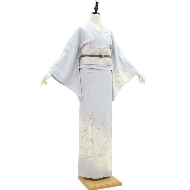 訪問着 シルバープラチナ刺繍の花 金彩 正絹 袷トールサイズ 訪問着 シルバープラチナ刺繍の花 金彩 正絹 袷トールサイズ 訪問着