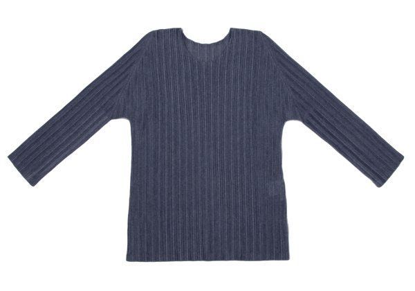 プリーツプリーズPLEATS PLEASE 七分袖プリーツカットソー 紺3 - メルカリ