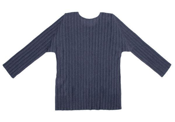 プリーツプリーズPLEATS PLEASE 七分袖プリーツカットソー 紺3 - メルカリ