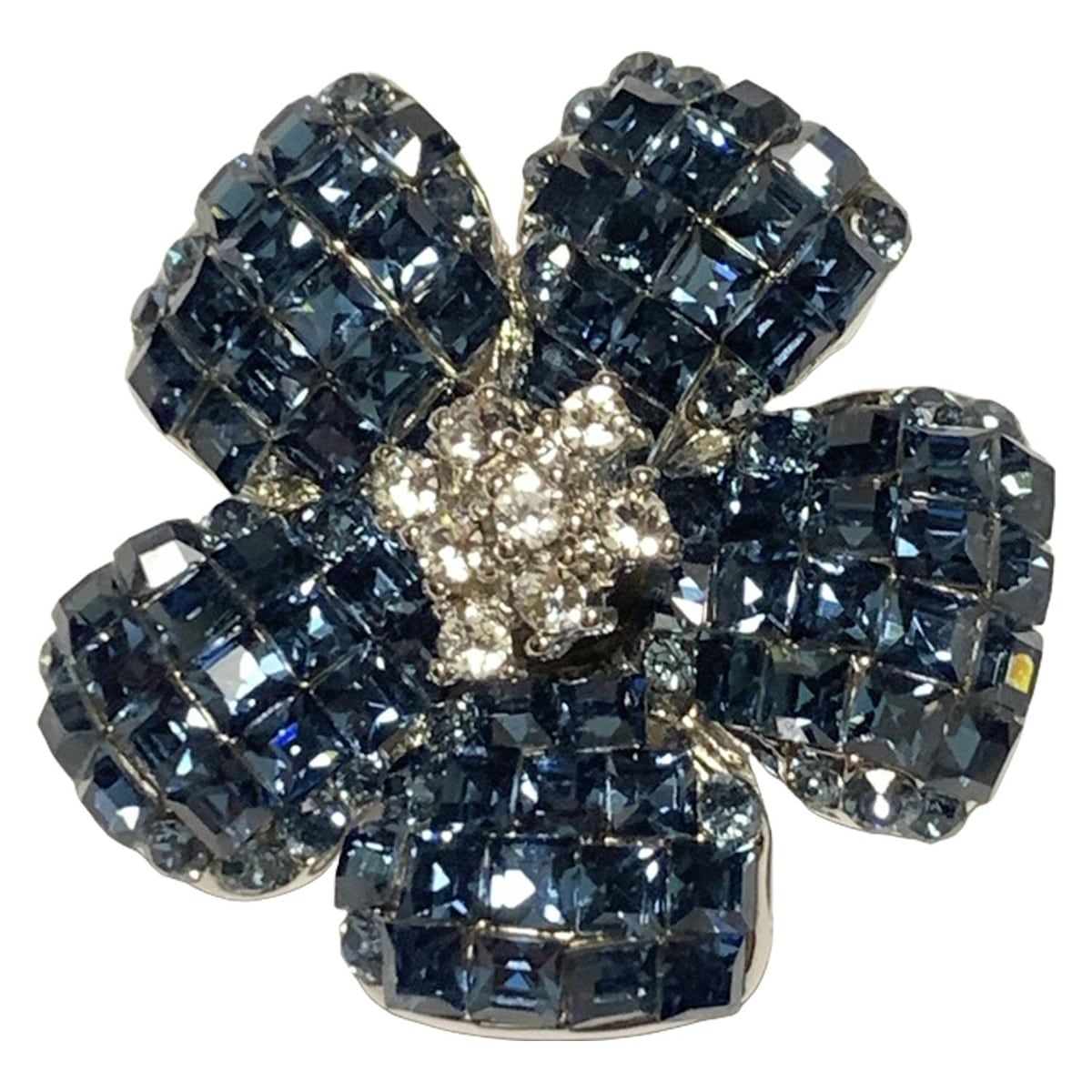 FOXEY(フォクシー) ブローチ - シルバー×ネイビー×クリア フラワー(花