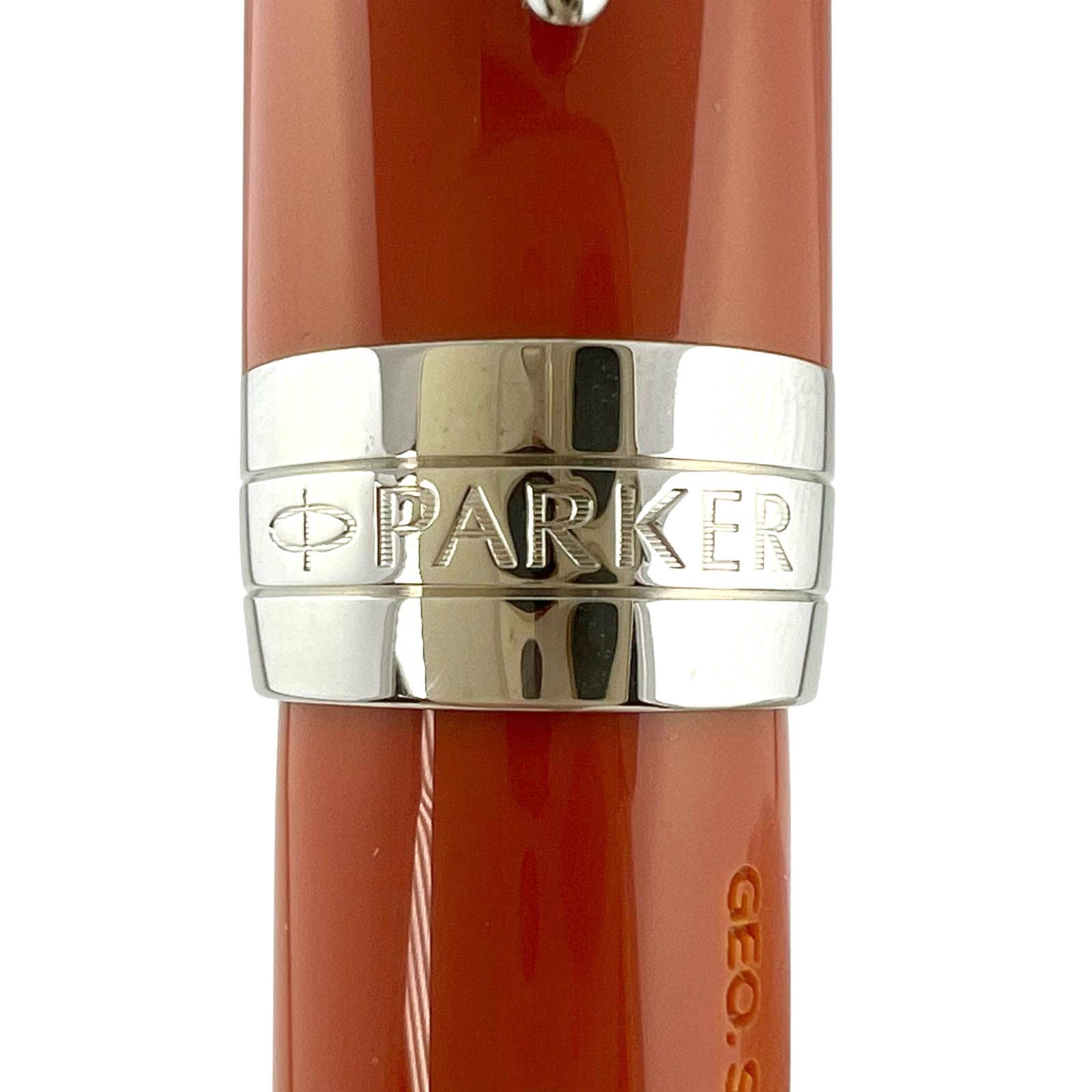  ▲PARKER パーカー デュオフォールド クラシック ビッグレッドCT センテニアル ペン先18 K Fニブ 万年筆 オレンジ シルバー フランス製 メンズ 万年筆 万年筆 インク