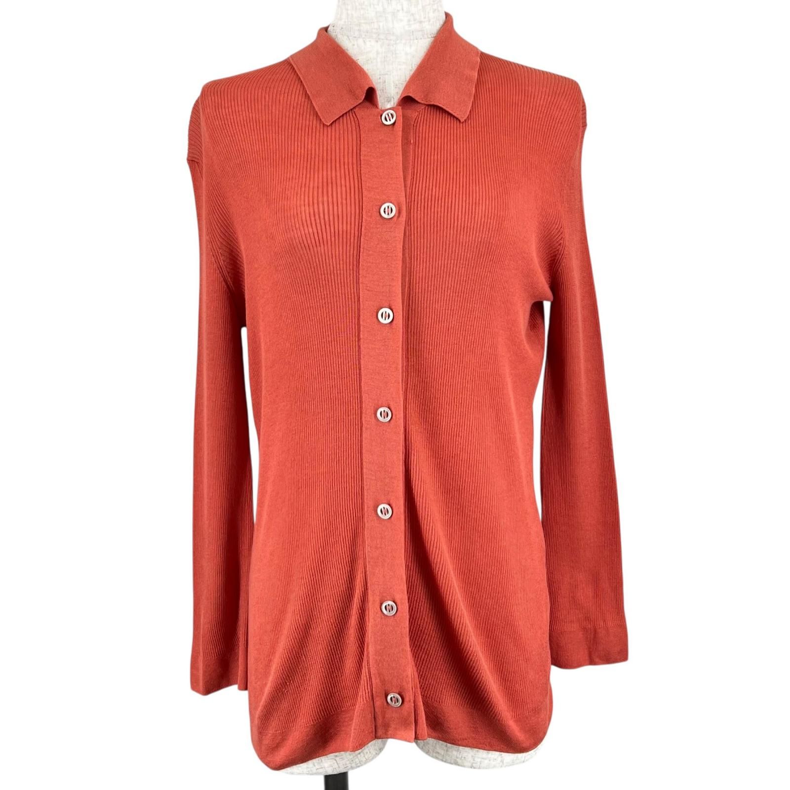 美品△HERMES エルメス シルク コットン 長袖 ニットシャツ