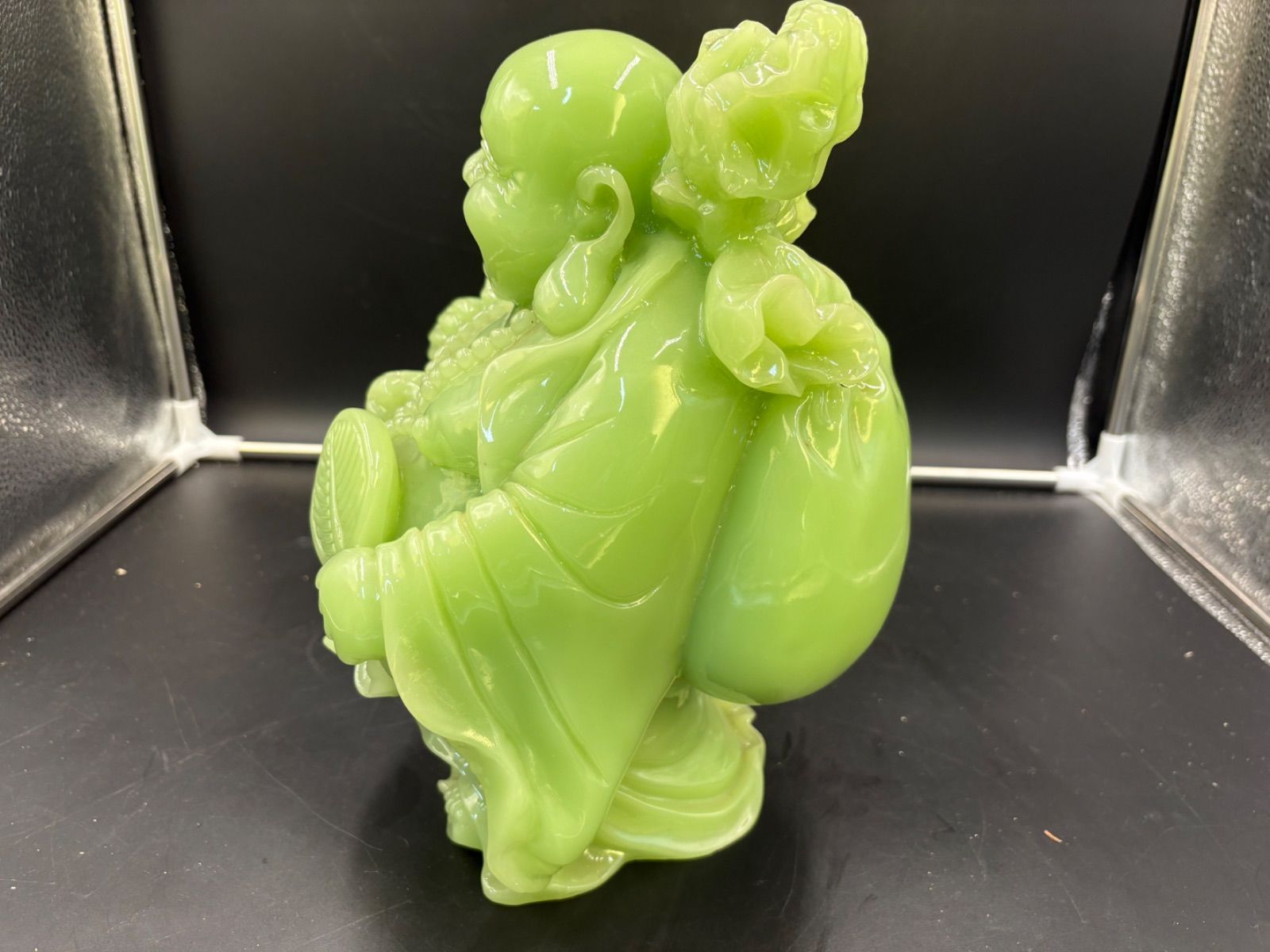 インテリア小物 七福神 布袋様 置物 翡翠 グリーン 縁起物