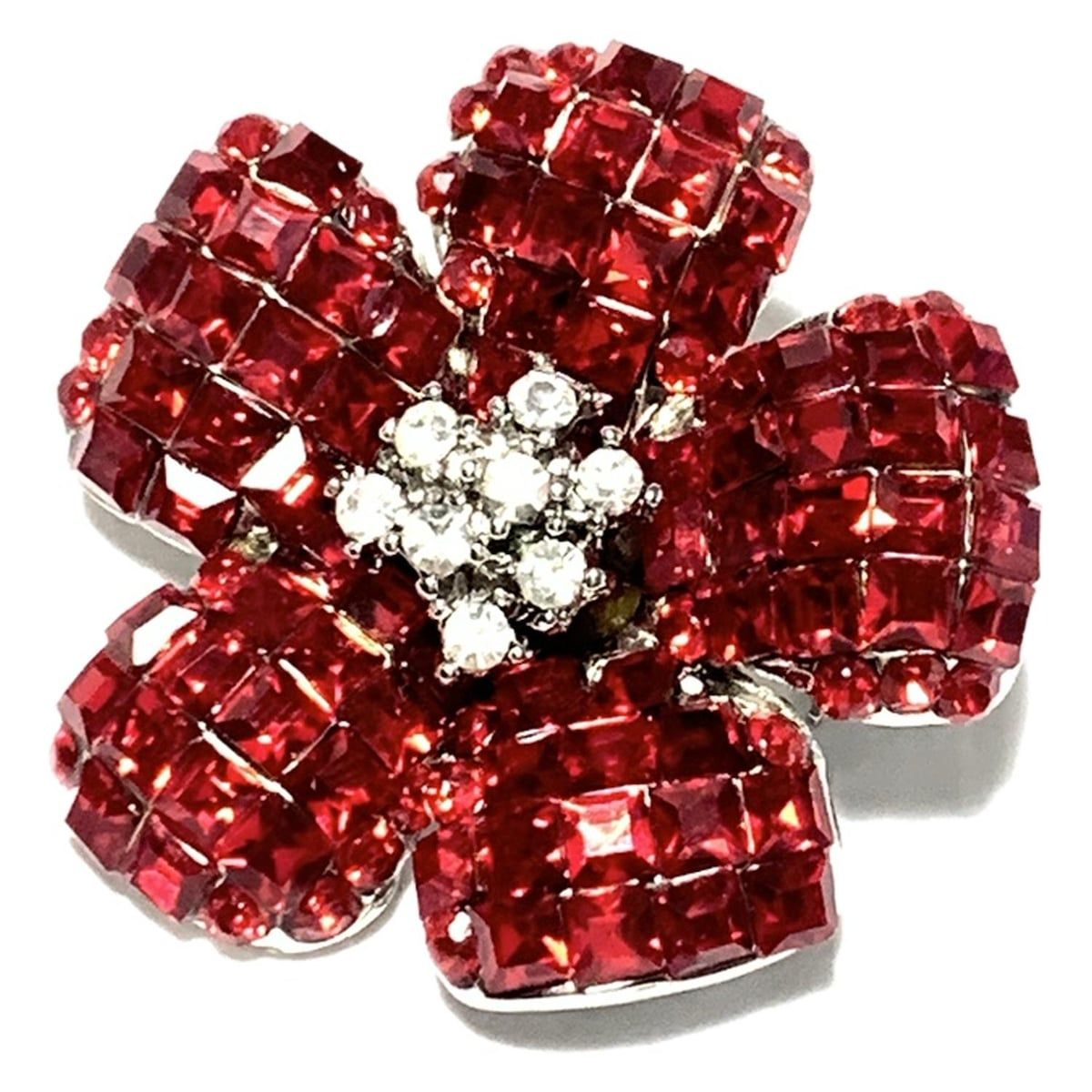 FOXEY(フォクシー) ブローチ - シルバー×レッド×クリア フラワー(花