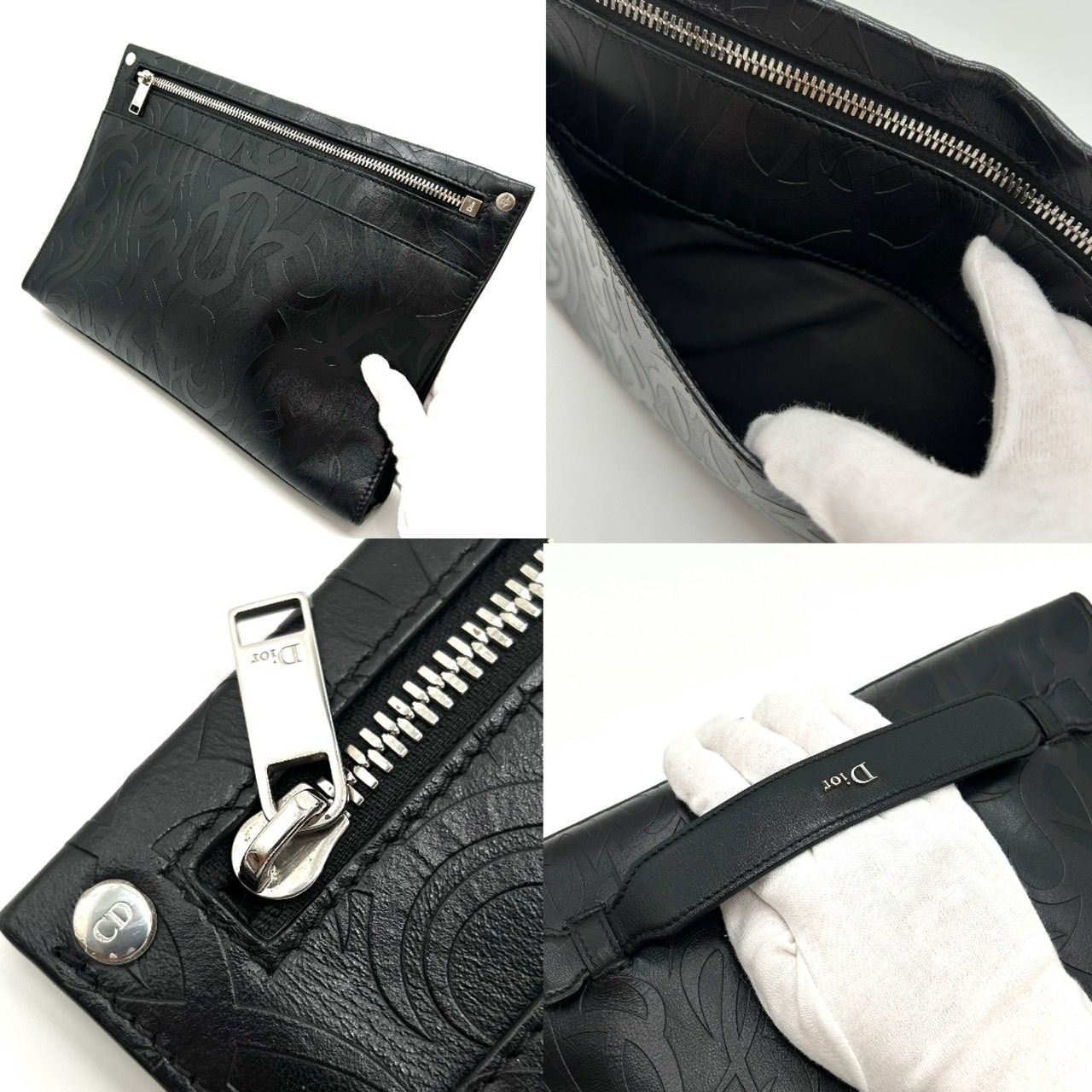 Dior ディオール オム クラッチバッグ レザー ブラック メンズ