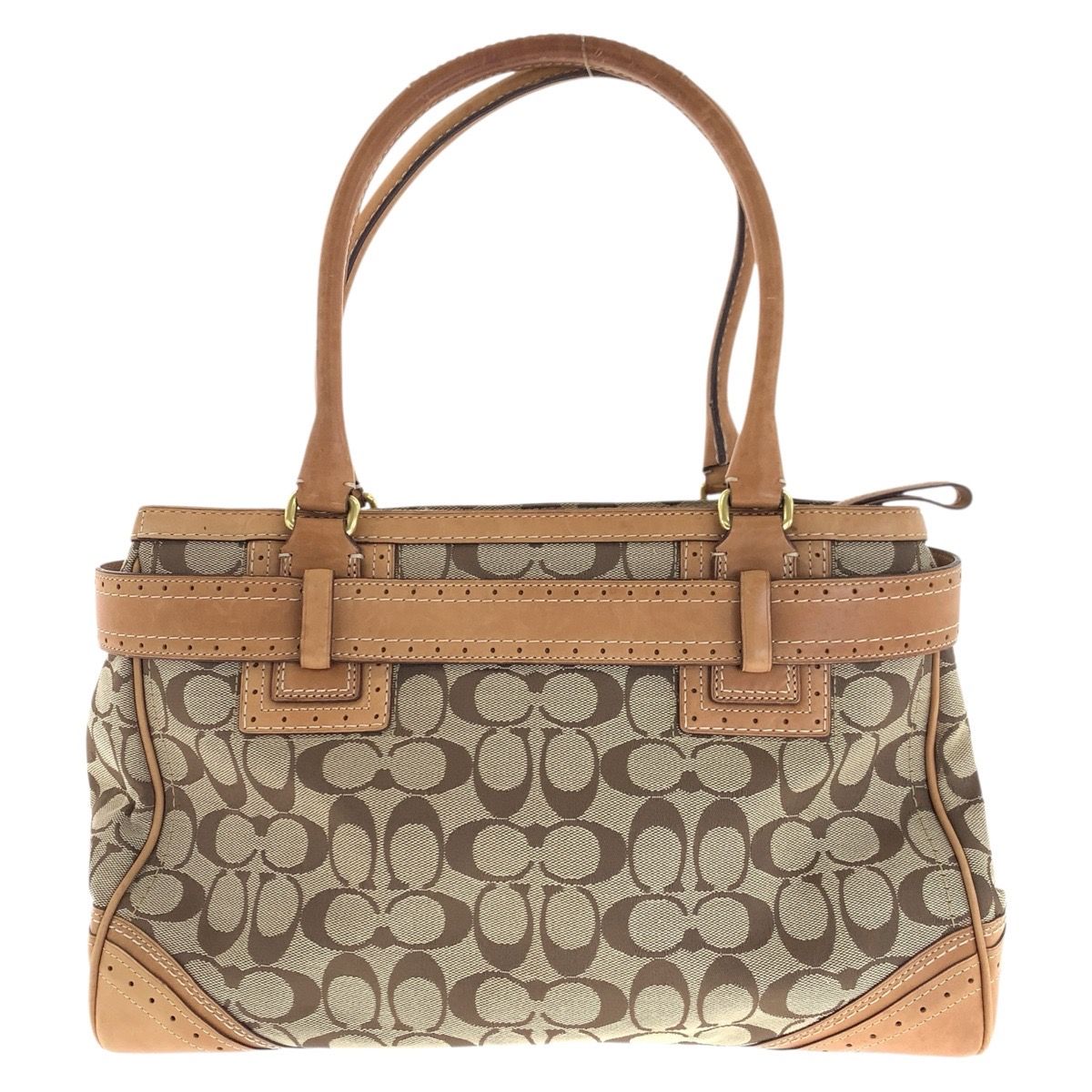 COACH コーチ シグネチャー タッセル ブラウン ベージュ ゴールド金具