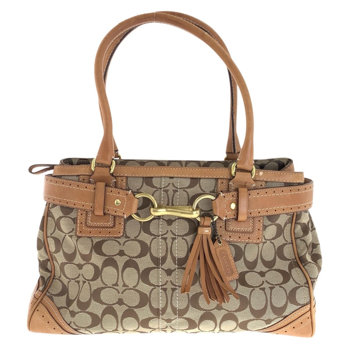 COACH コーチ シグネチャー タッセル ブラウン ベージュ ゴールド金具