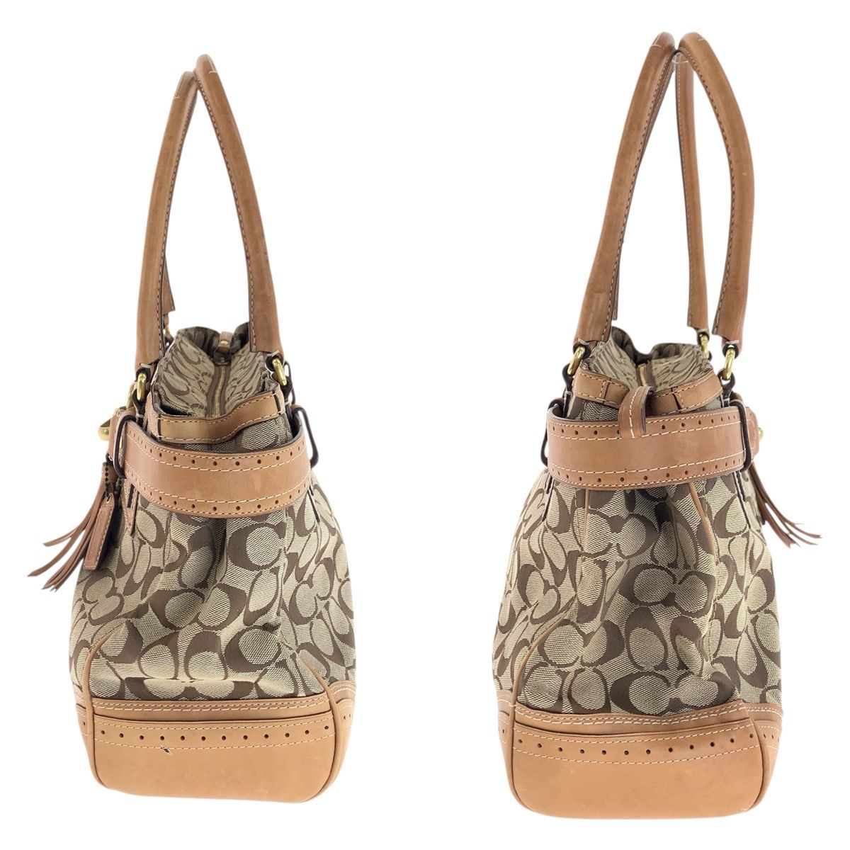 COACH コーチ シグネチャー タッセル ブラウン ベージュ ゴールド金具