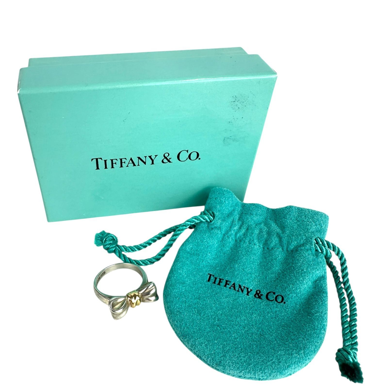 Tiffany&Co.】 ティファニー K18 SV925 リボンリング 750 925刻印 