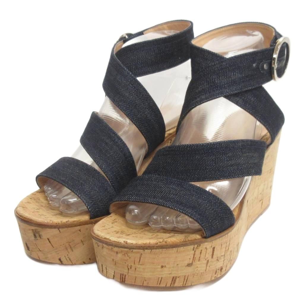 ジャンヴィットロッシサンダル ジャンヴィトロッシ Gianvito Rossi 美品 サンダル デニム 厚底 コルク
