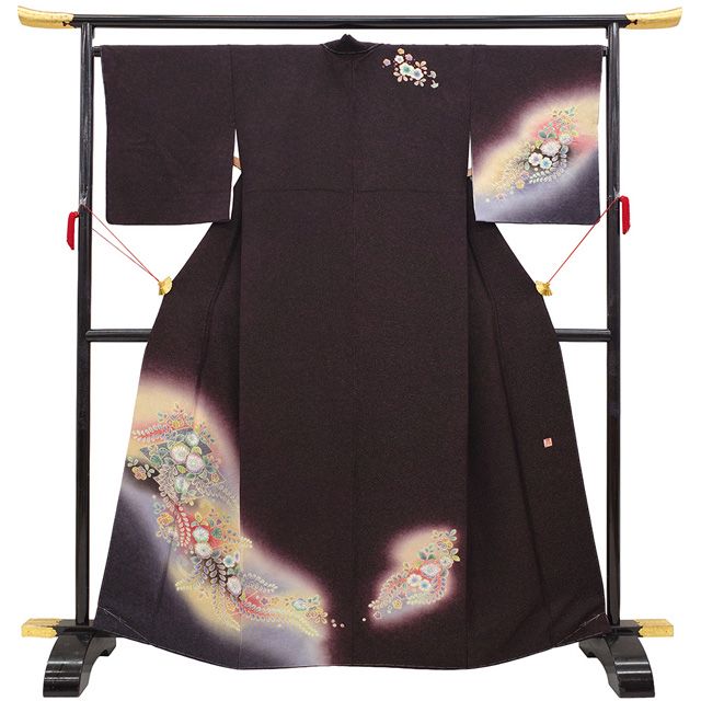 新古品】 訪問着 着物 未使用 正絹 袷 伝統工芸士 寺谷昇 染色作家 黒