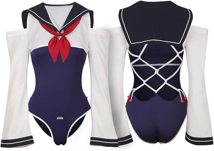 Litany セーラーハイレグスクール水着 セーラー服 制服 スク水 ワンピース レオタード セクシー コスプレ コスチューム ホワイト ネイビー L