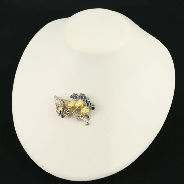 石川暢子 ブローチ兼ペンダントトップ 帯留め サファイア グリーン