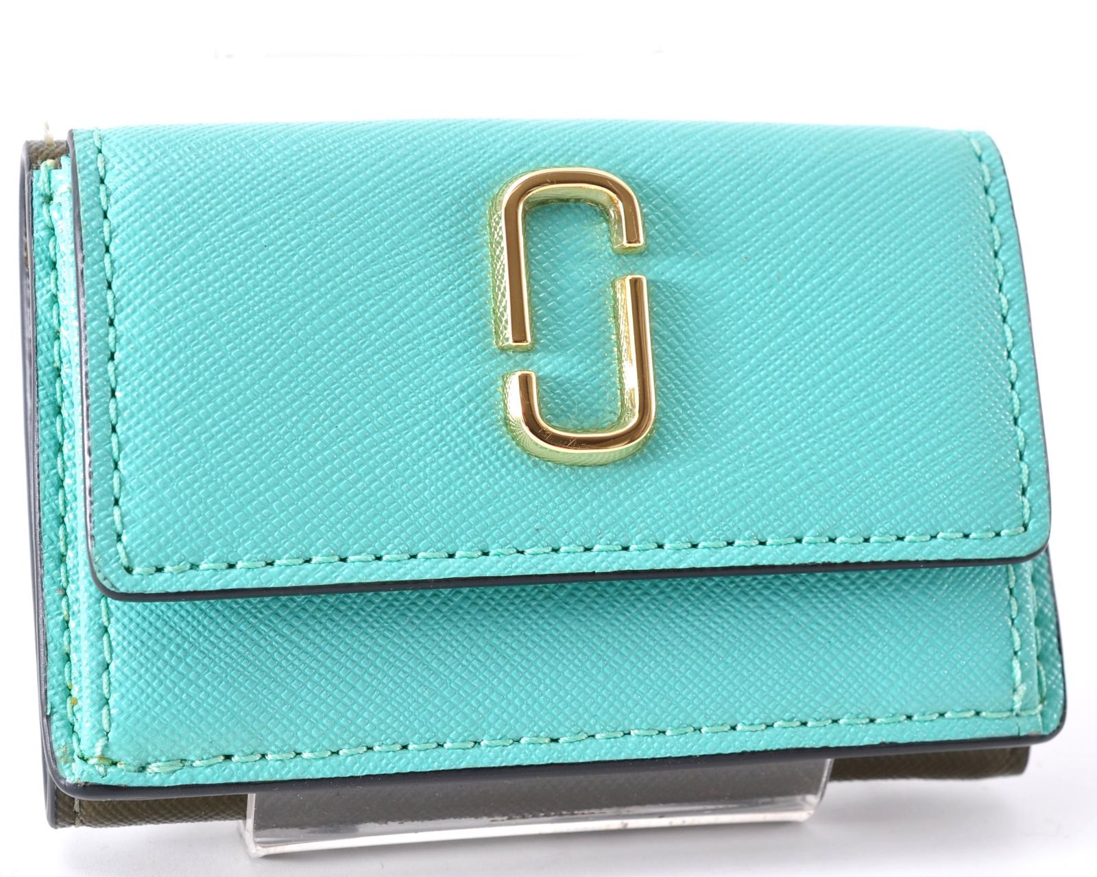 MARC JACOBS マークジェイコブス スナップショット ティールグリーン Tri-fold Wallet 三つ折り財布 Leather レザー ターコイズブルー Gold Logo ゴールド ロゴ