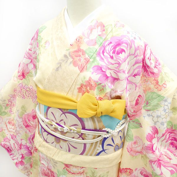 中古】 振袖 長襦袢 セット 着物 LIZ LISA リズリサ クリームイエロー 