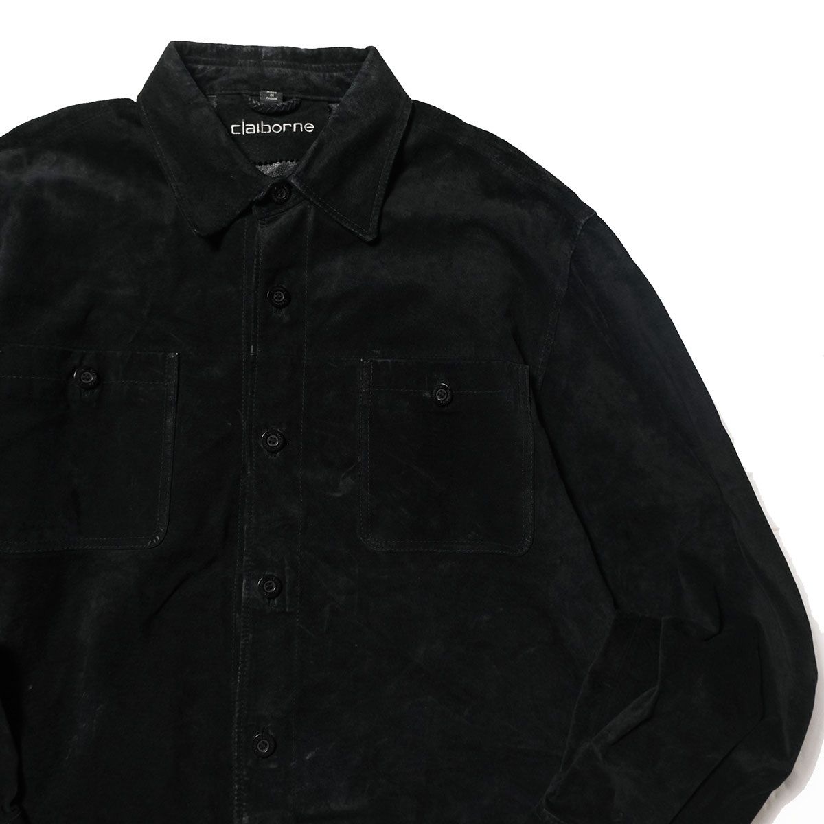 90's クレイボーン claiborne ピッグスキン レザー シャツ 黒 (L