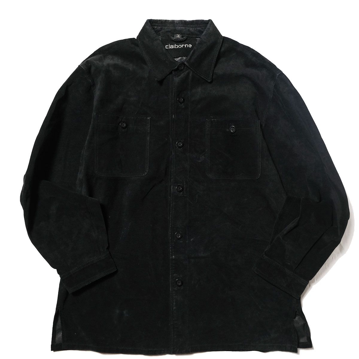90's クレイボーン claiborne ピッグスキン レザー シャツ 黒 (L