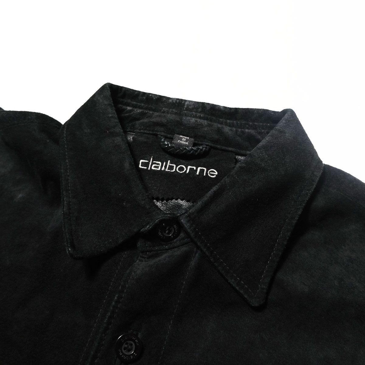 90's クレイボーン claiborne ピッグスキン レザー シャツ 黒 (L