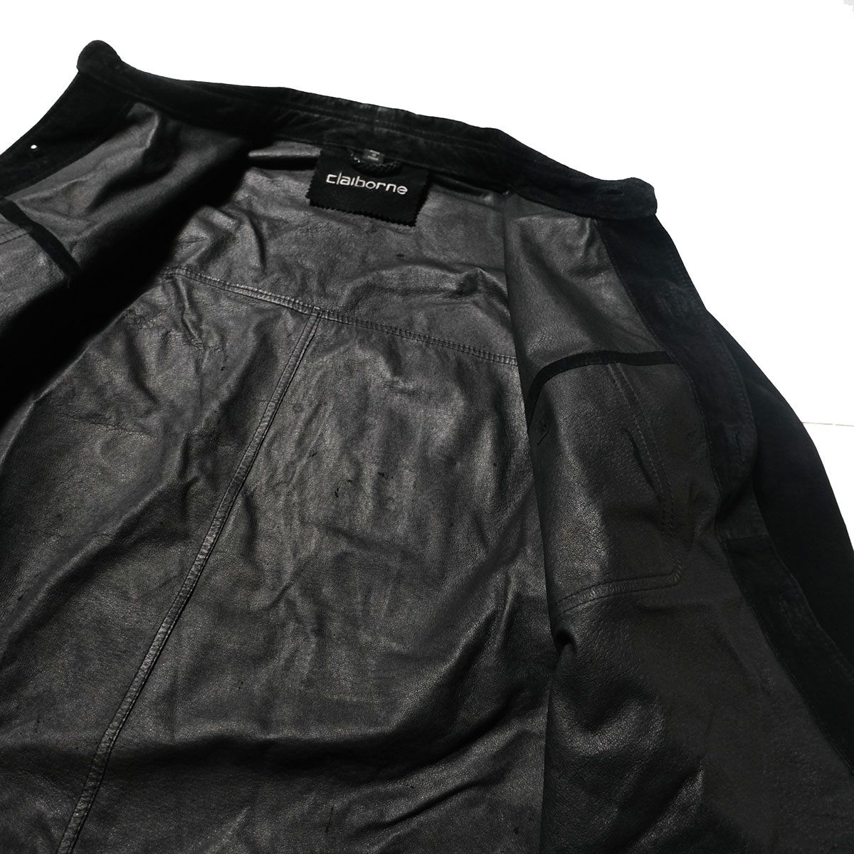 90's クレイボーン claiborne ピッグスキン レザー シャツ 黒 (L