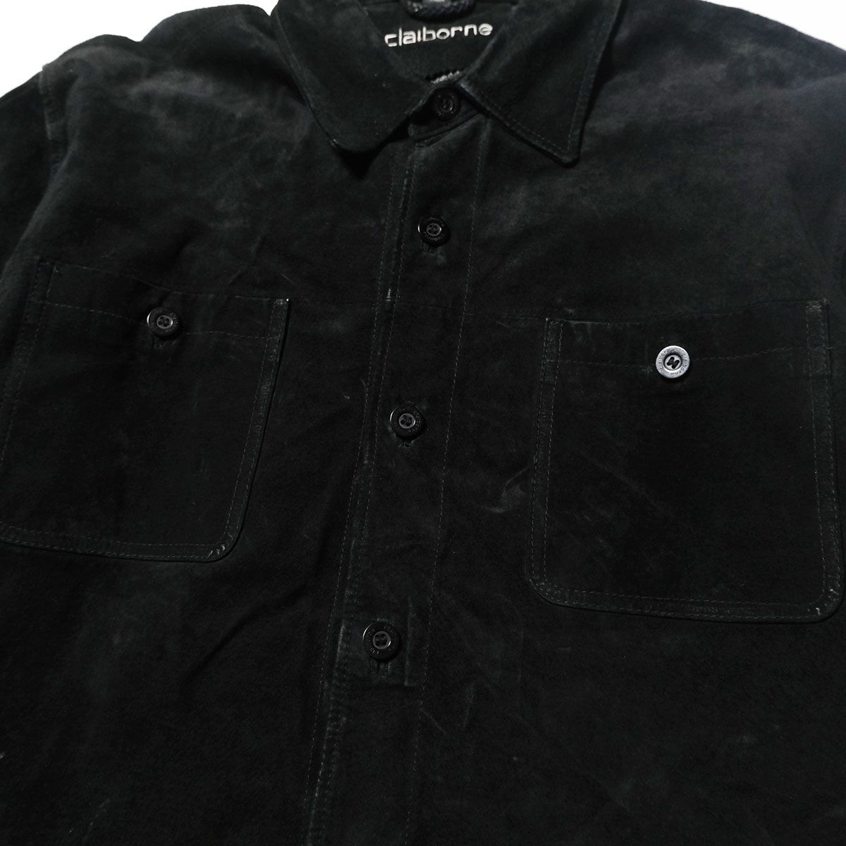 90's クレイボーン claiborne ピッグスキン レザー シャツ 黒 (L