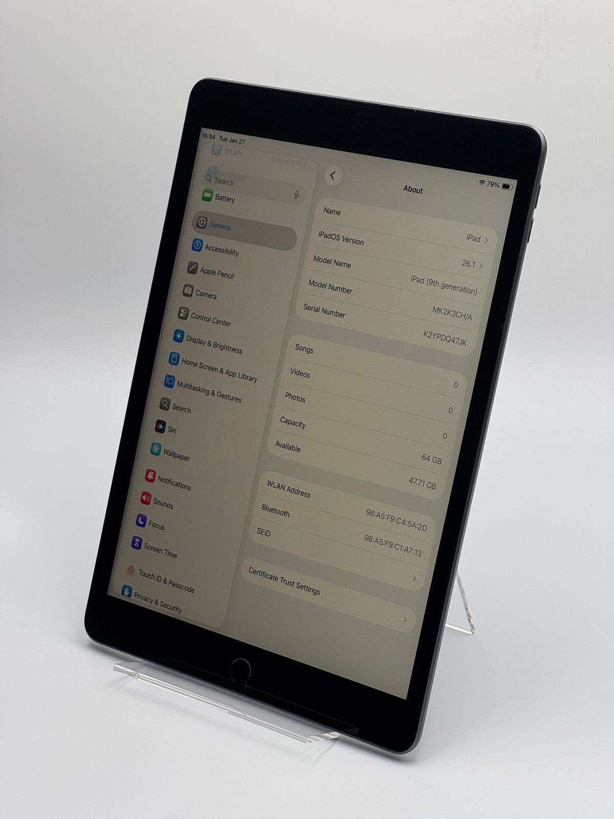 訳あり中古B】iPad 第9世代 64GB スペースグレイ Wi-Fi バッテリー【93