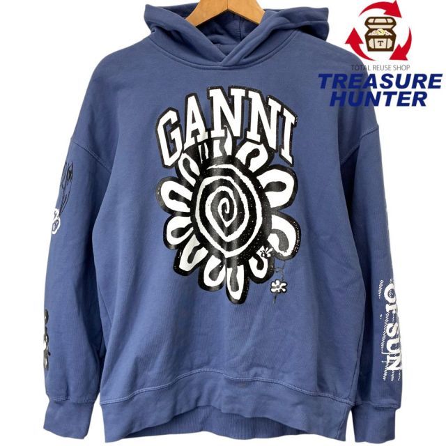 GANNI ロゴプリントフラワーパーカー サイズS/M ブルー ガニー