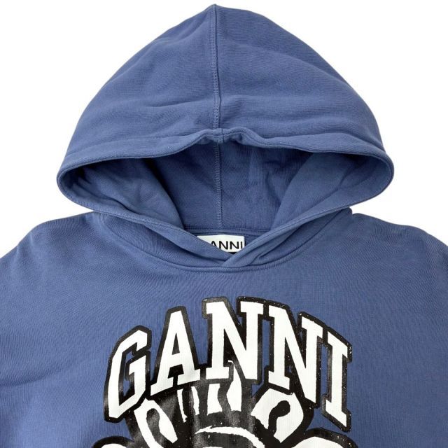 GANNI プルパーカー GANNI ロゴプリントフラワーパーカー サイズS/M ブルー ガニー