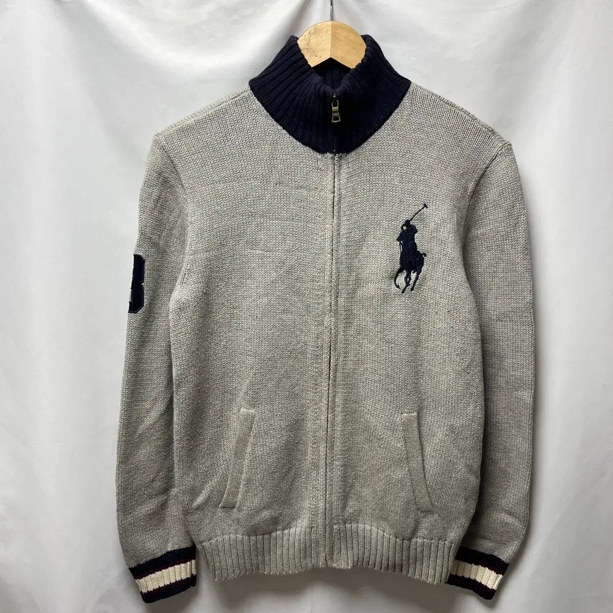 正規品/M ポロ ラルフローレン グレー ビックポニー ニット ジップ