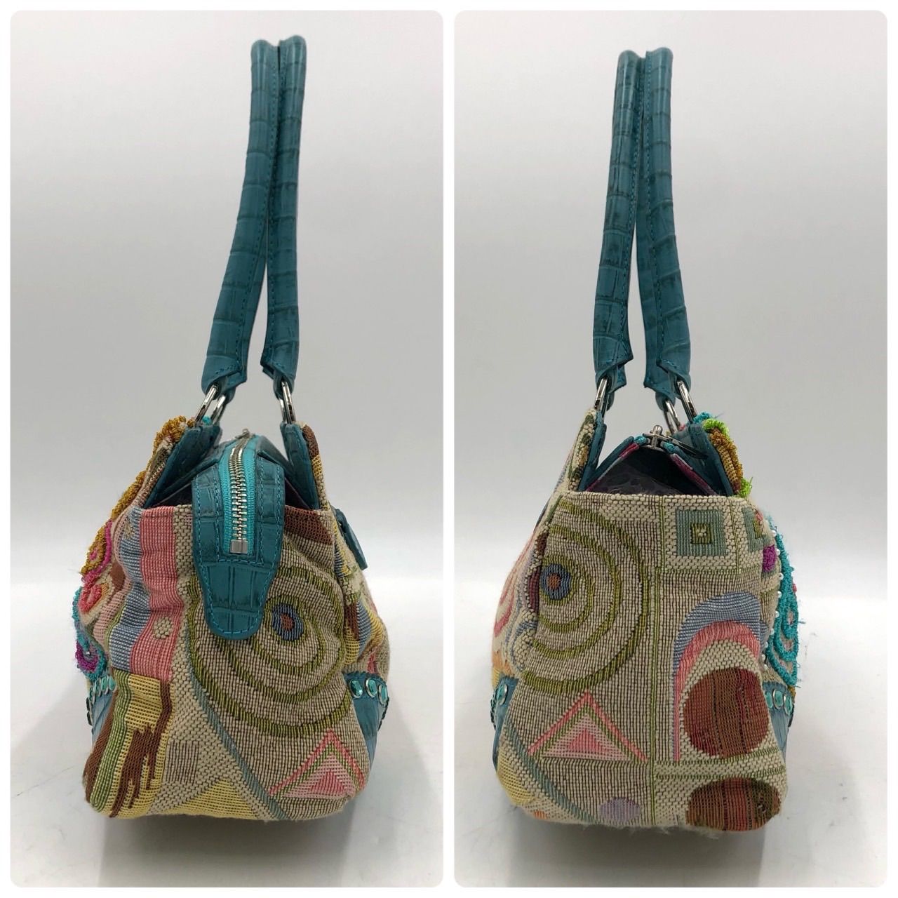 Think Bee! シンクビー ハンドバッグ 刺繍 ビーズ スパンコール 青