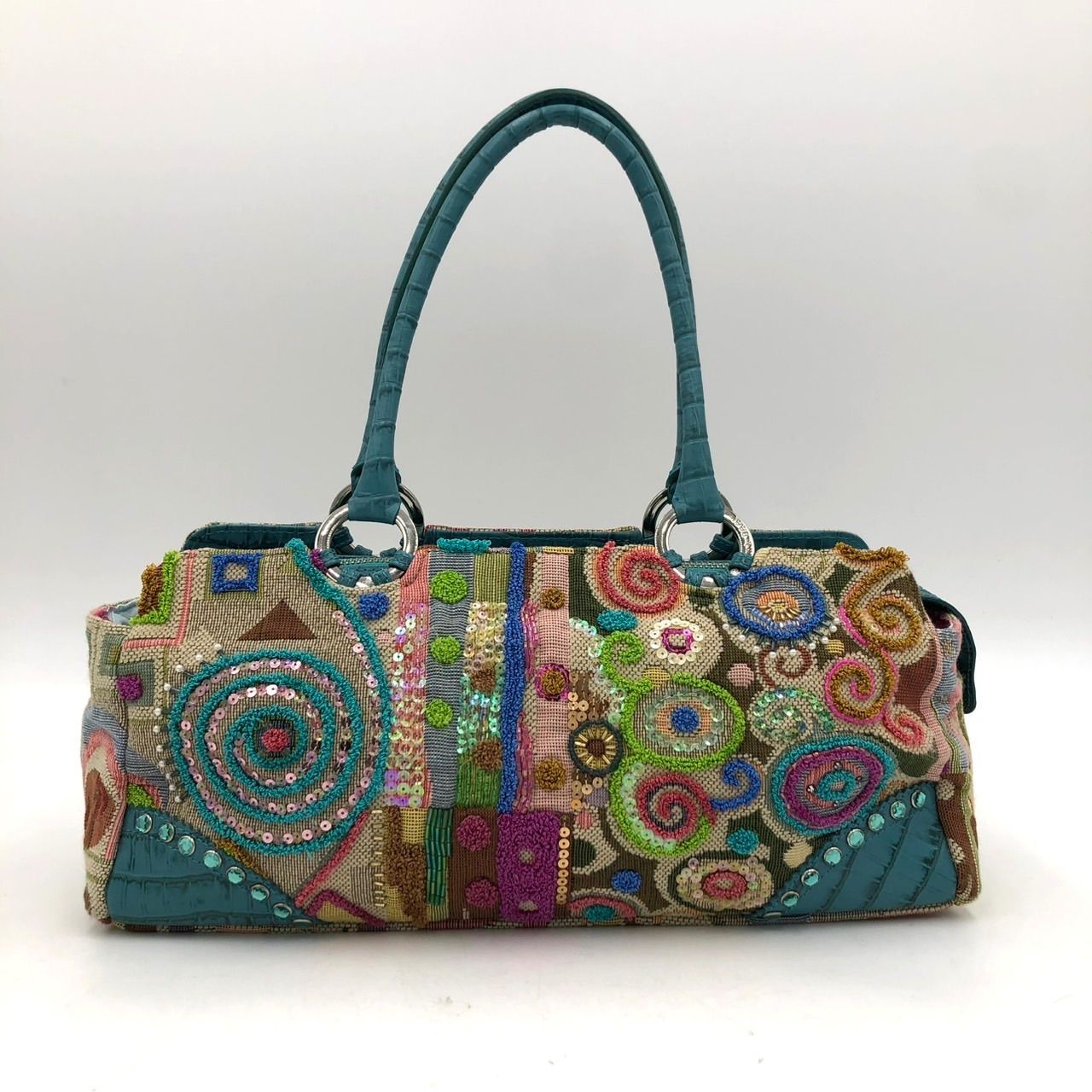 Think Bee! シンクビー ハンドバッグ 刺繍 ビーズ スパンコール 青