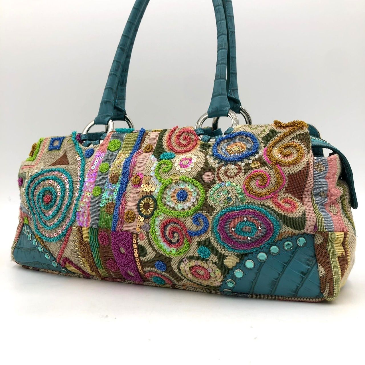 Think Bee! シンクビー ハンドバッグ 刺繍 ビーズ スパンコール 青