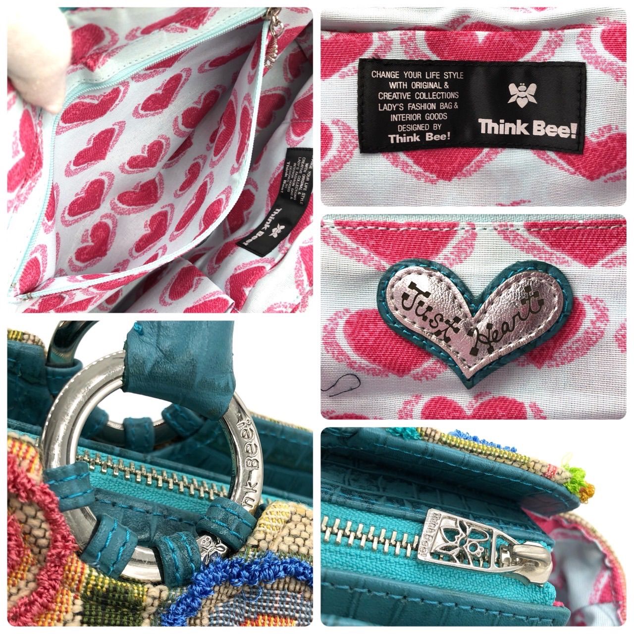 【極美品】Think Bee!シンクビー　Y2K レディーハンドバッグ　刺繍 Think Bee! シンクビー ハンドバッグ 刺繍 ビーズ スパンコール 青