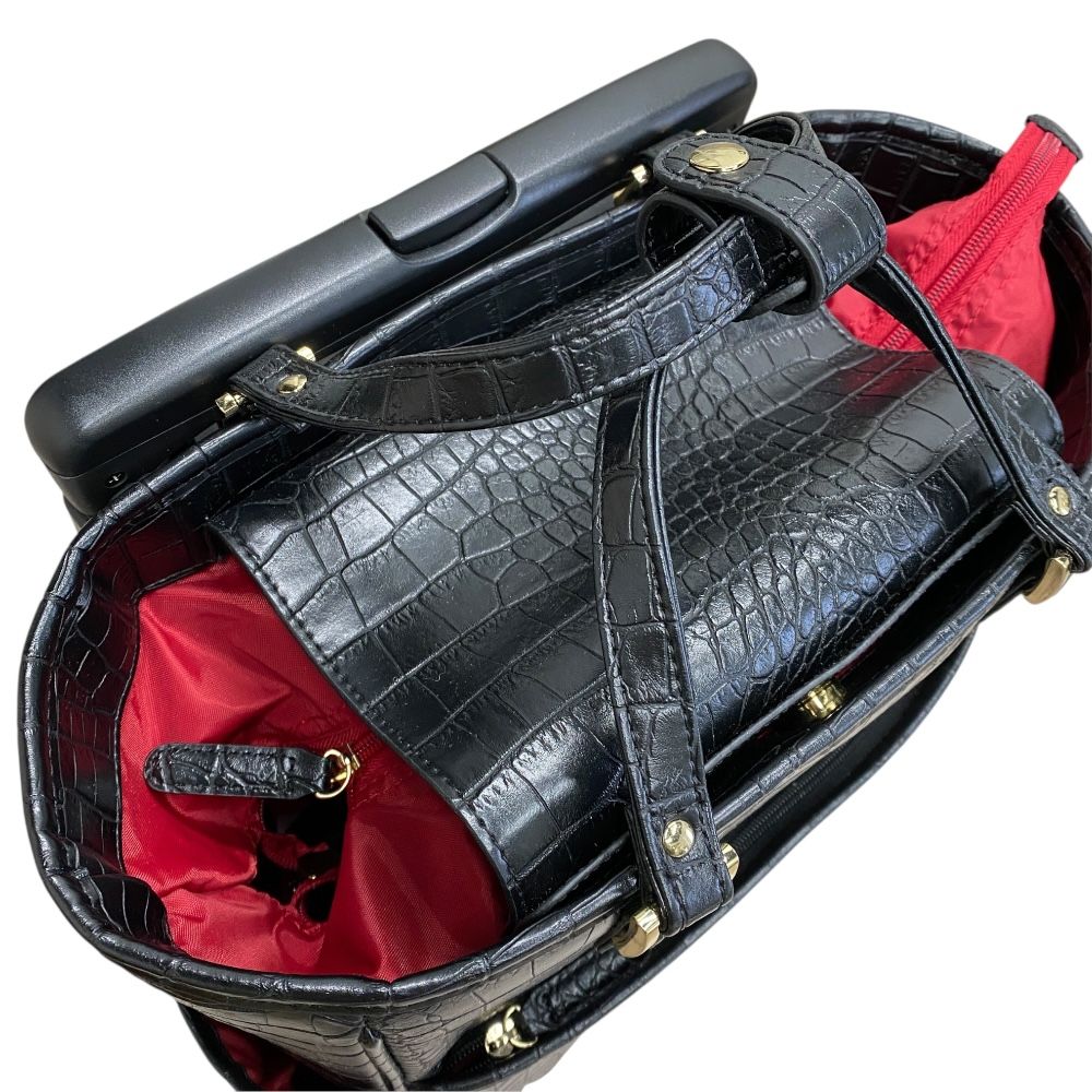 スワニー ロゴ キャリーバッグ キャリーケース ポケット多数 クロコ型