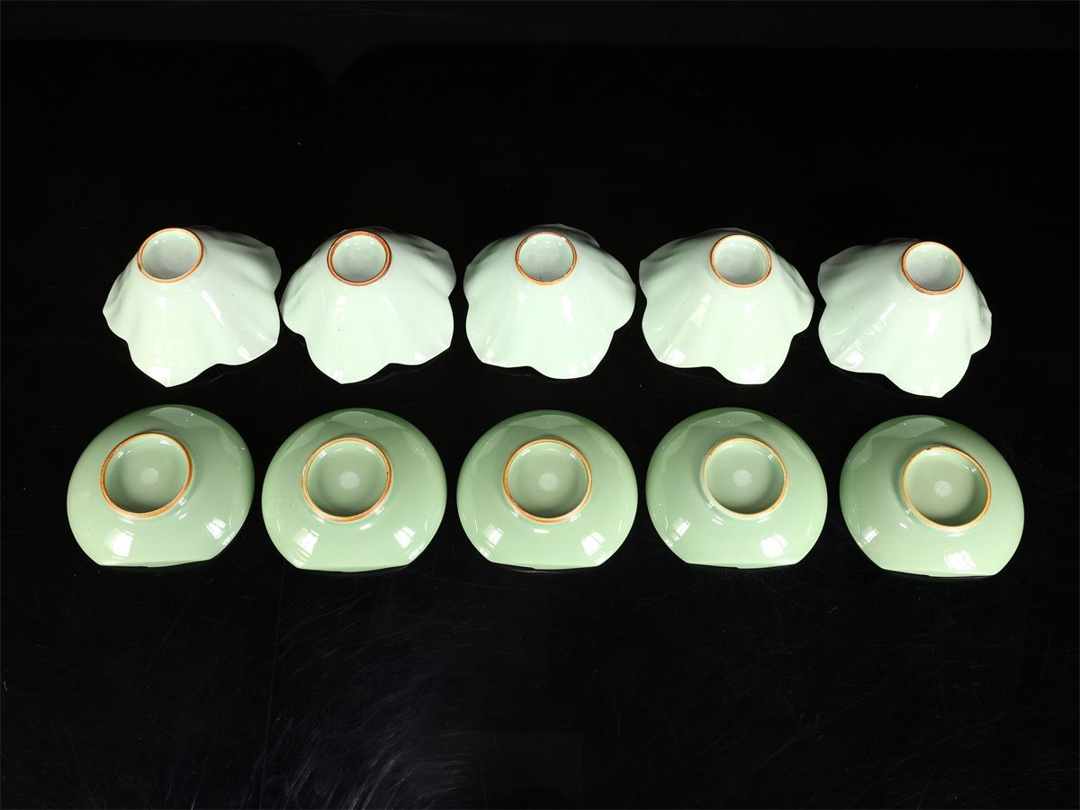 帝室技芸員 【三代 清風与平】 青磁 向付 小皿 小鉢 二種 10点セット