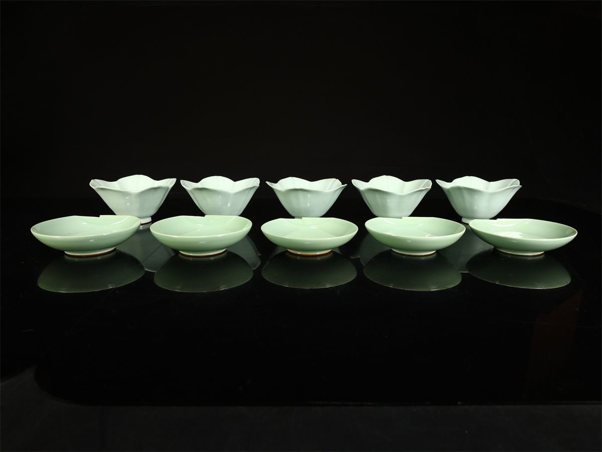 帝室技芸員 【三代 清風与平】 青磁 向付 小皿 小鉢 二種 10点セット