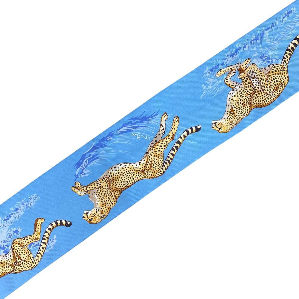 美品 エルメス スカーフ マキシツイリー チーター アニマル スリム