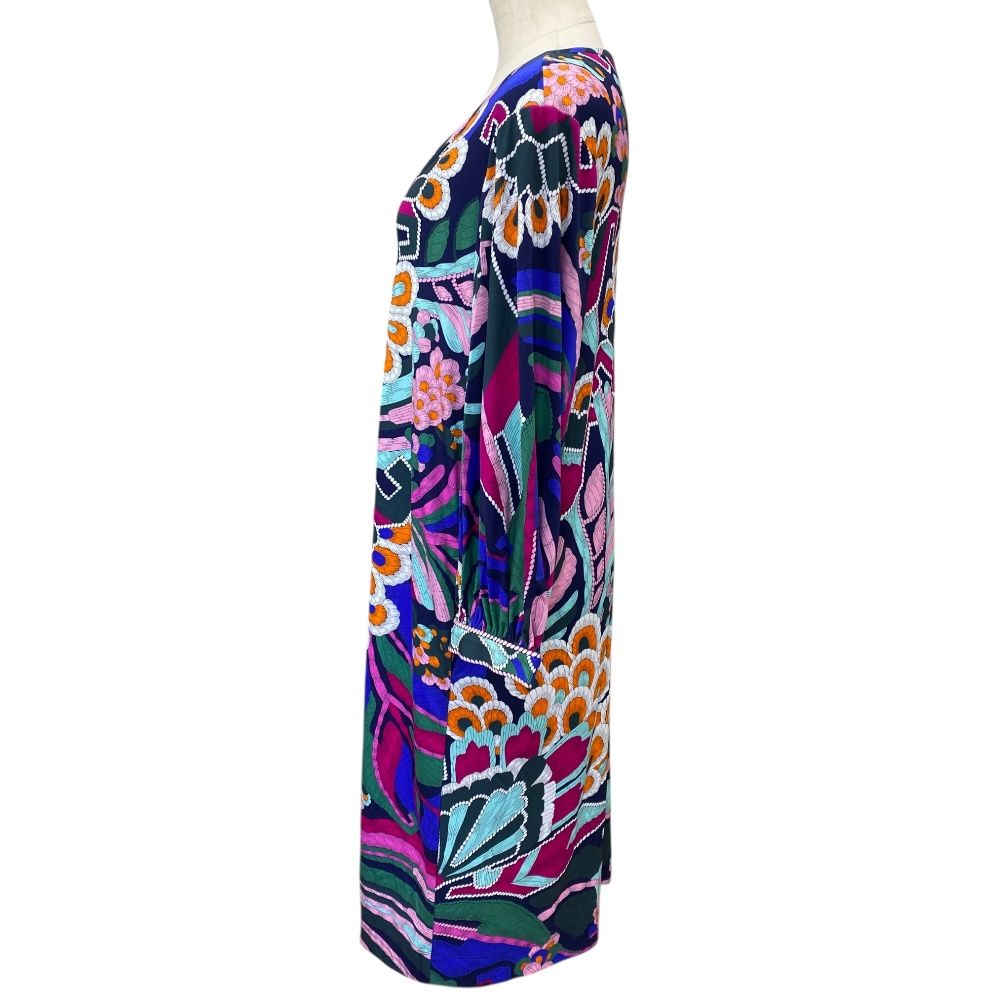 レオナール ワンピース ドレス 膝丈 長袖 花柄 フラワー伸縮性 マルチ