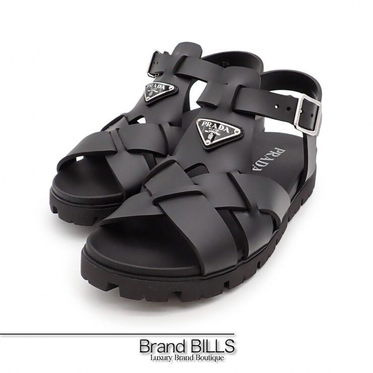 未使用品 PRADA プラダ ラバー クロスサンダル 2X3118 #7 1/2 26.5cm