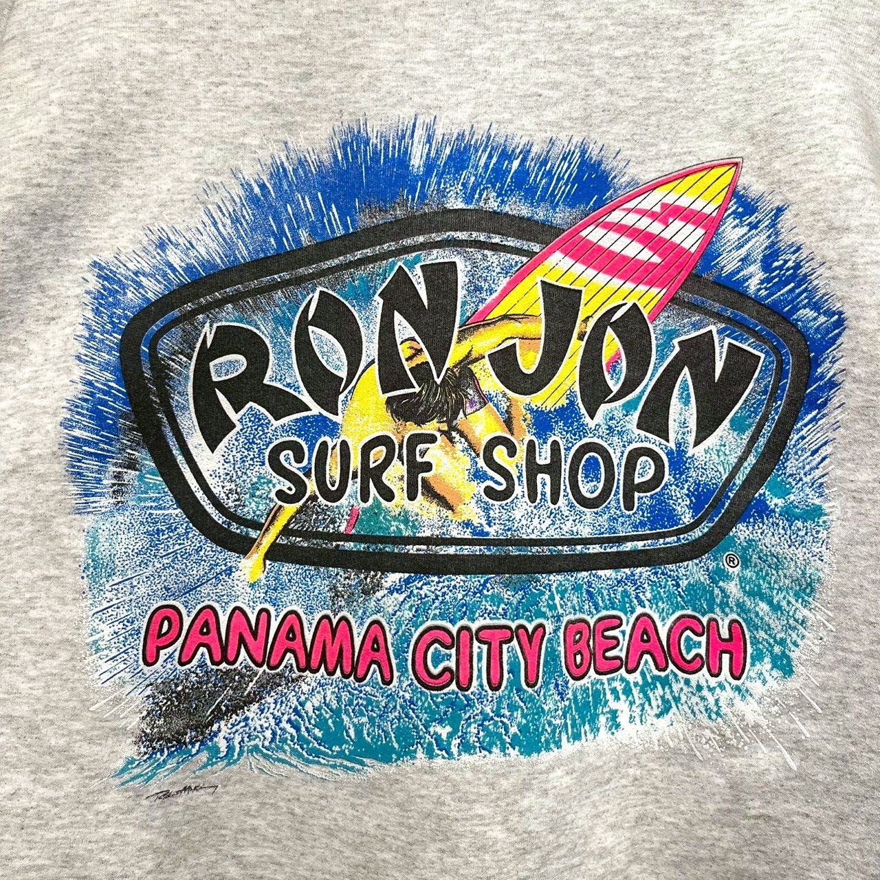 90s ビンテージ RON JON 両面ラバープリント スウェット XL位 グレー