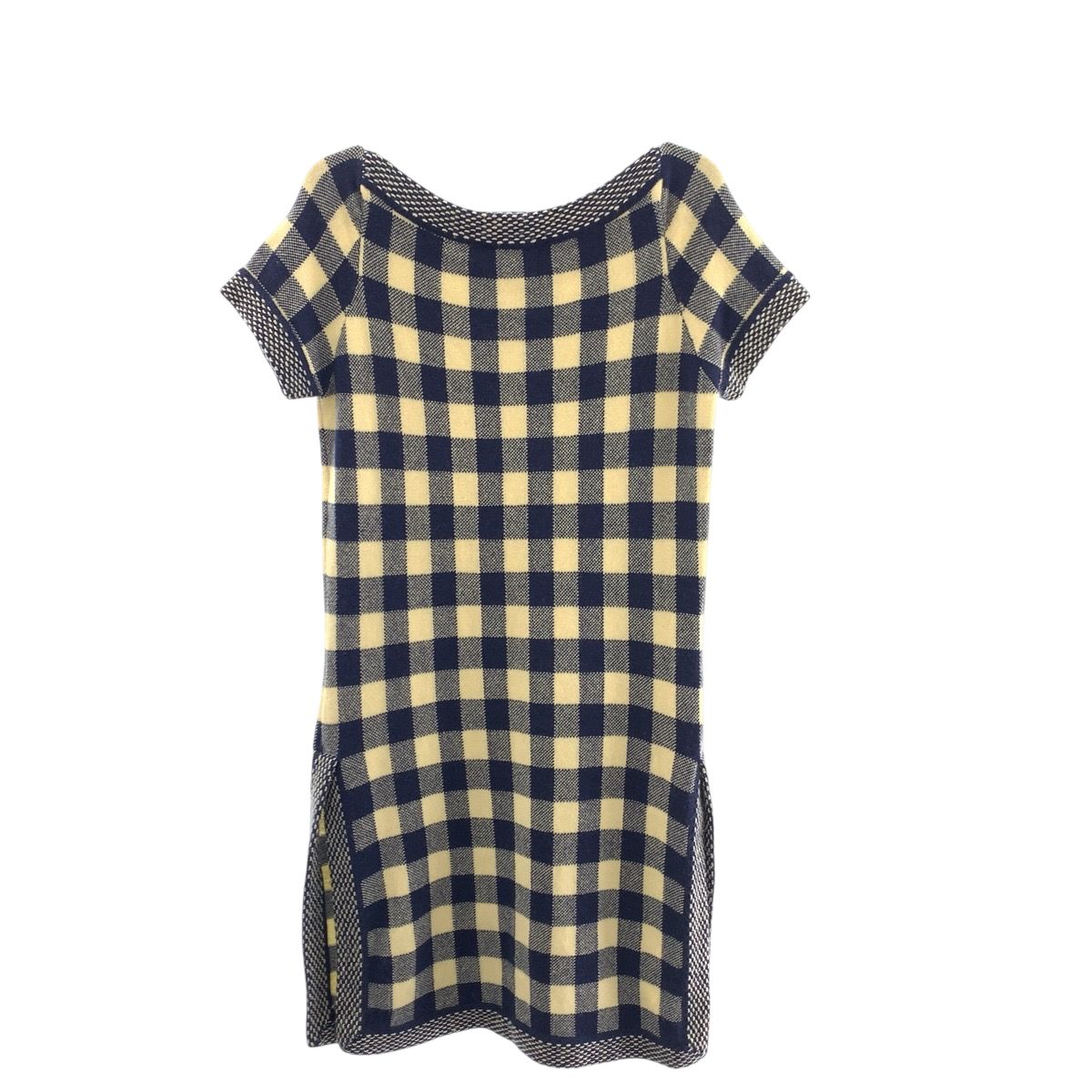 美品 CHANEL シャネル ココマーク チェック サイズ 38 ネイビー オフ