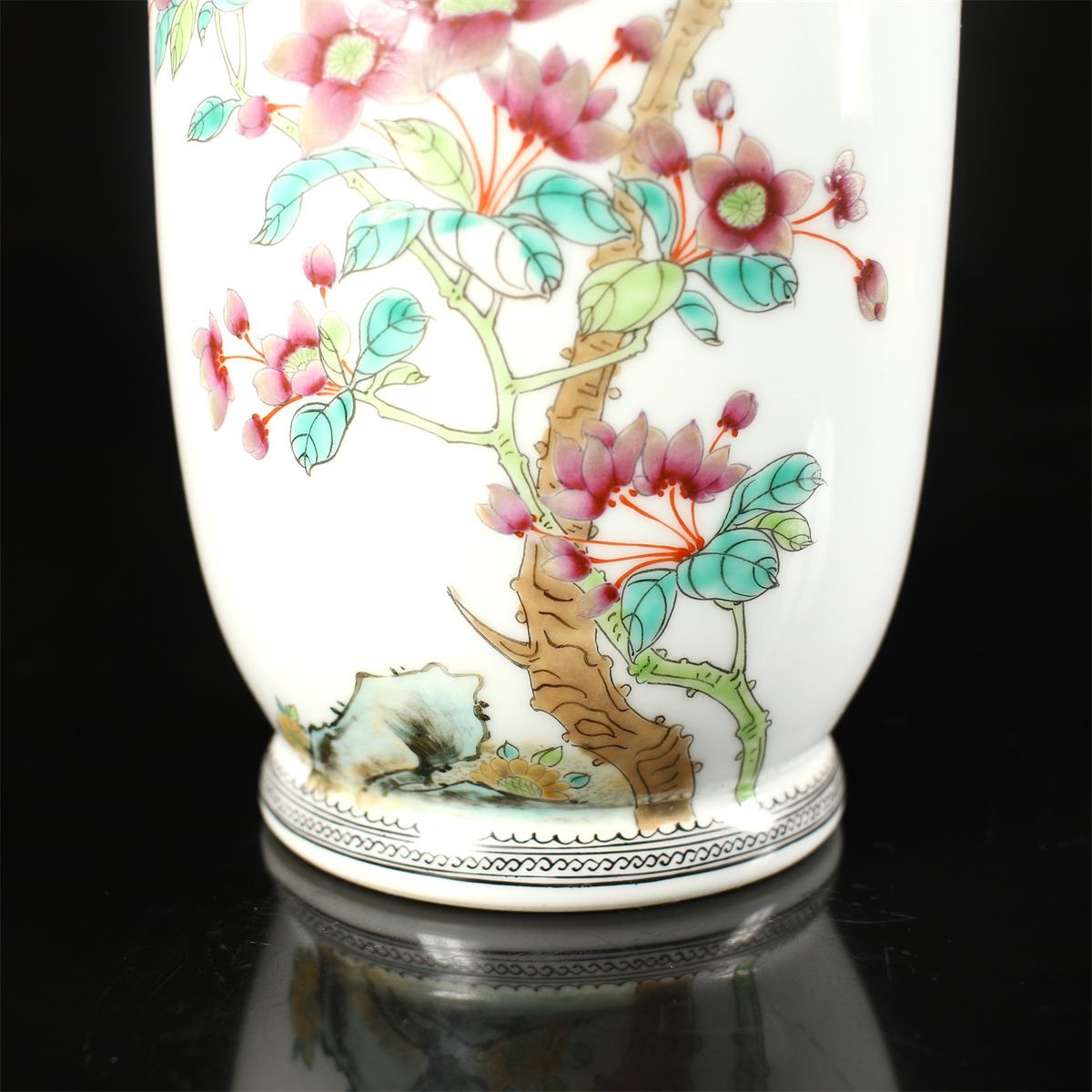 唐物 【中国景徳鎮製】 粉彩花鳥紋 花瓶 高30.4㎝／共箱付 美品ZR