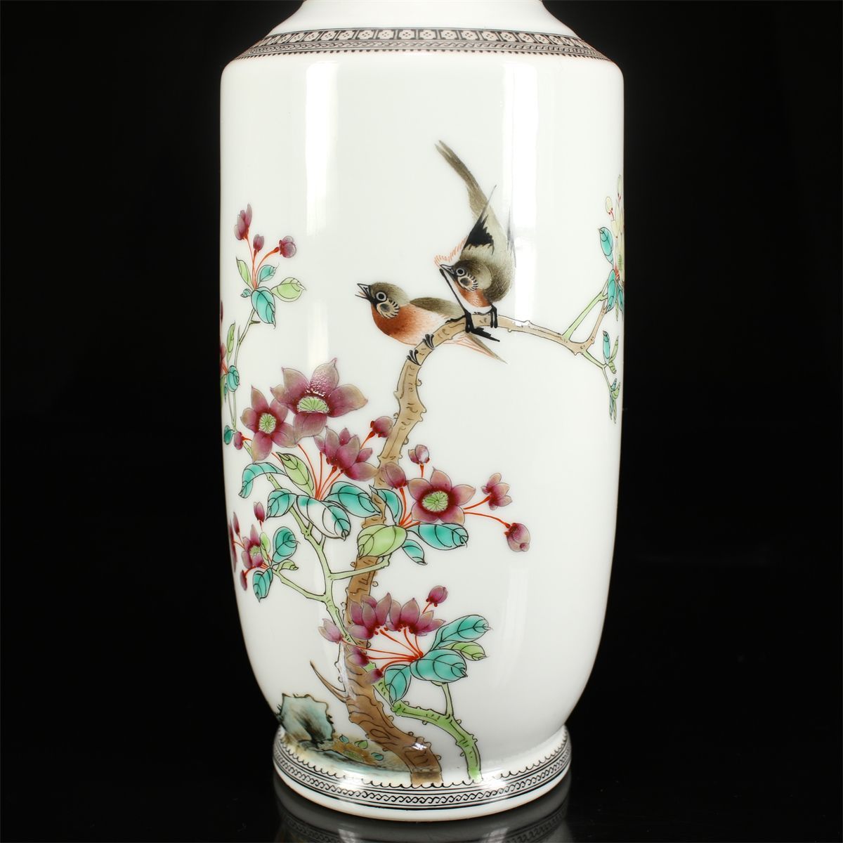 唐物 【中国景徳鎮製】 粉彩花鳥紋 花瓶 高30.4㎝／共箱付 美品ZR