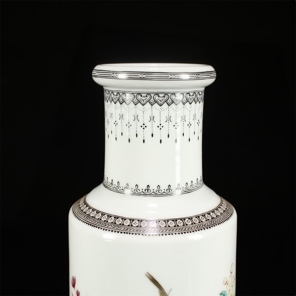 唐物 【中国景徳鎮製】 粉彩花鳥紋 花瓶 高30.4㎝／共箱付 美品ZR