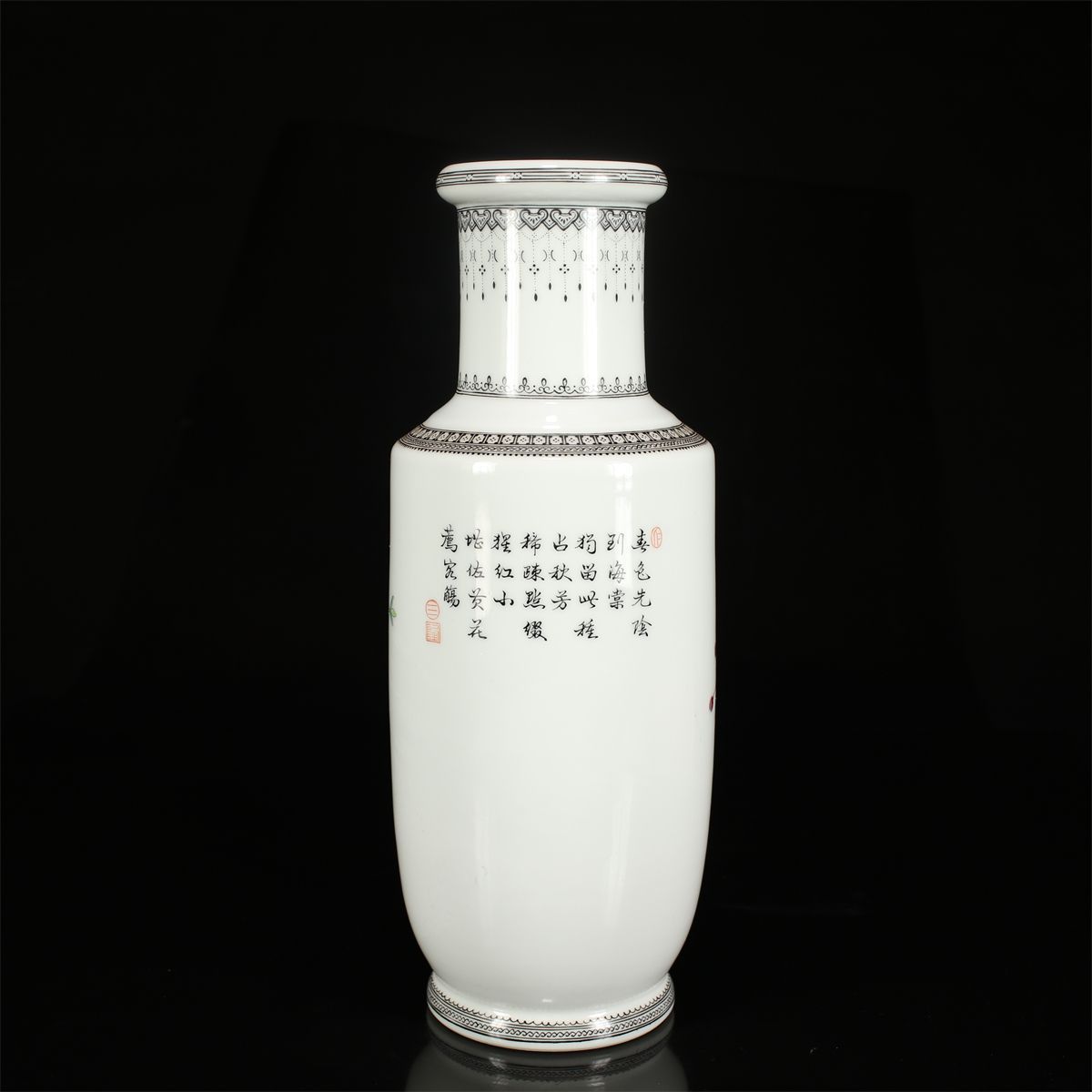 唐物 【中国景徳鎮製】 粉彩花鳥紋 花瓶 高30.4㎝／共箱付 美品ZR