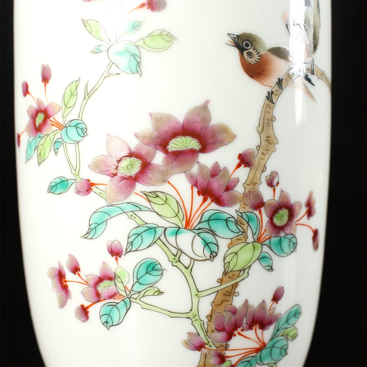 唐物 【中国景徳鎮製】 粉彩花鳥紋 花瓶 高30.4㎝／共箱付 美品ZR