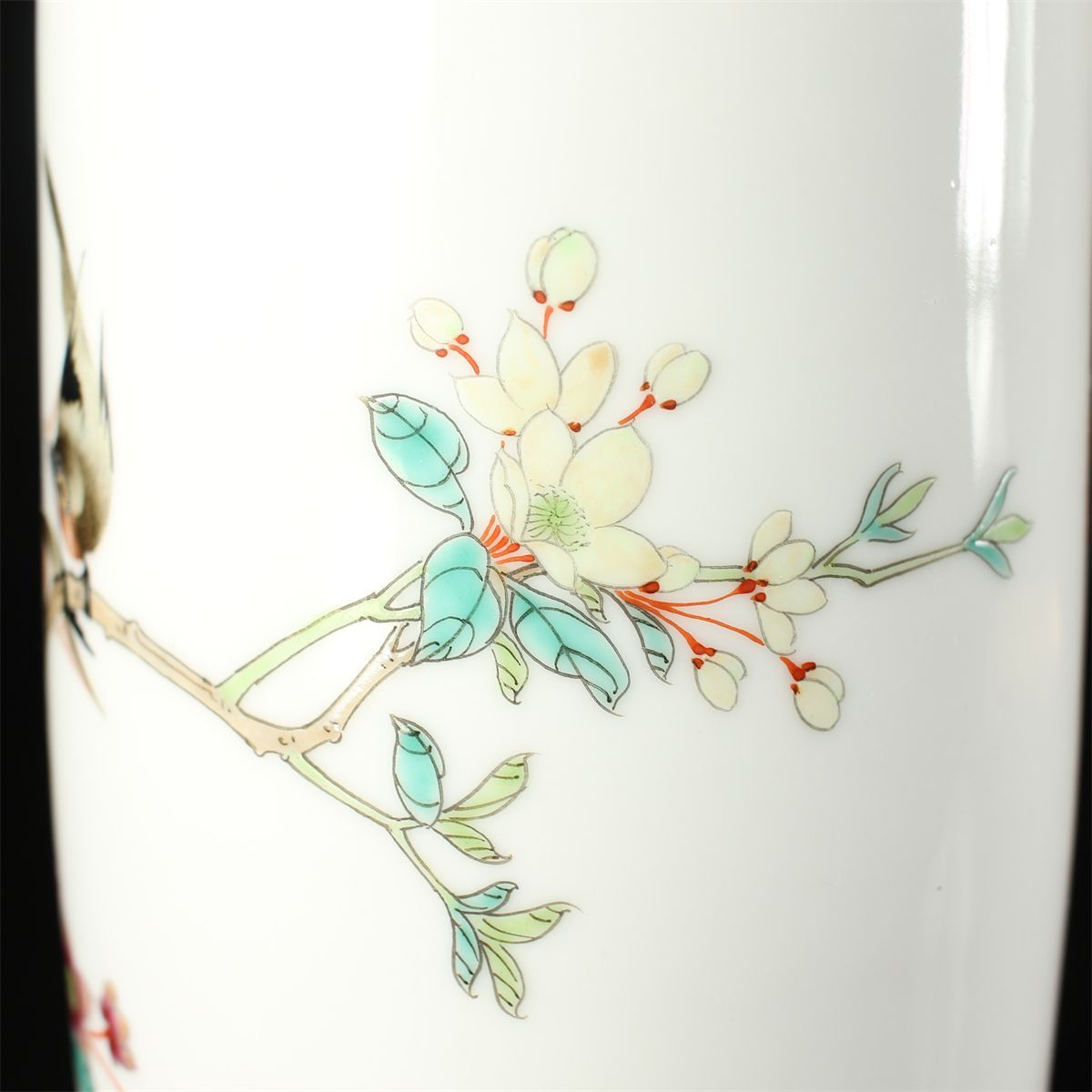 唐物 【中国景徳鎮製】 粉彩花鳥紋 花瓶 高30.4㎝／共箱付 美品ZR