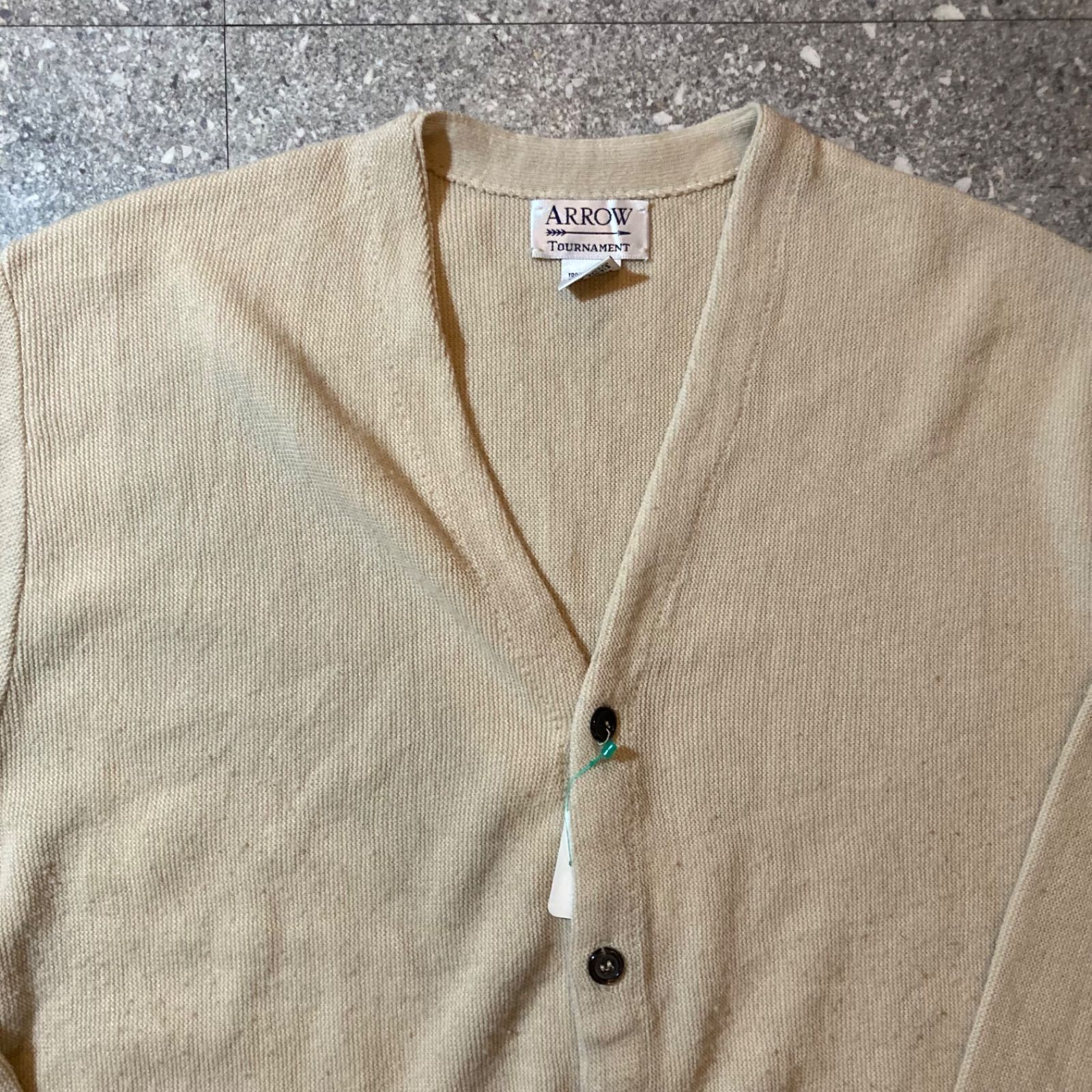 arrow Acryl cardigan size L beige / アロー アクリルカーディガン 