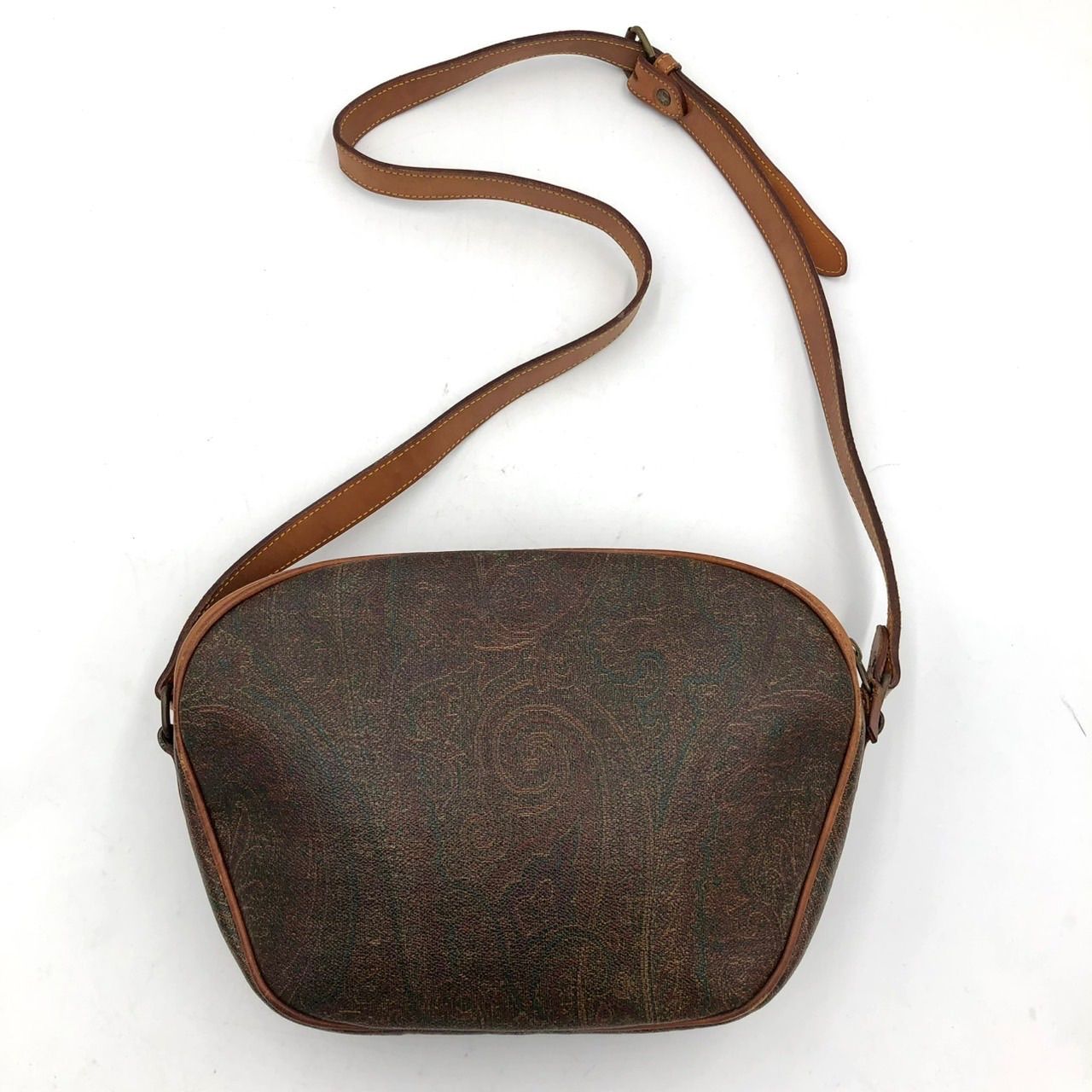 ETRO エトロ ショルダーバッグ ペイズリー柄 茶 レザー 斜め掛け