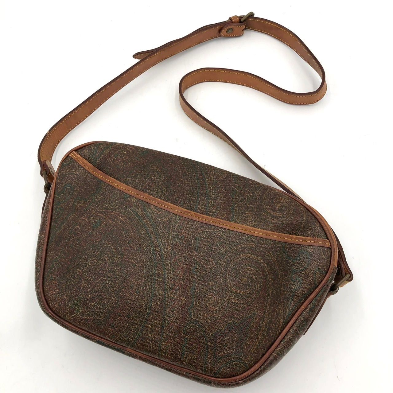 【美品】ETRO エトロ レザー ショルダーバッグ ペイズリー柄 ヴィンテージ ETRO エトロ ショルダーバッグ ペイズリー柄 茶 レザー 斜め掛け