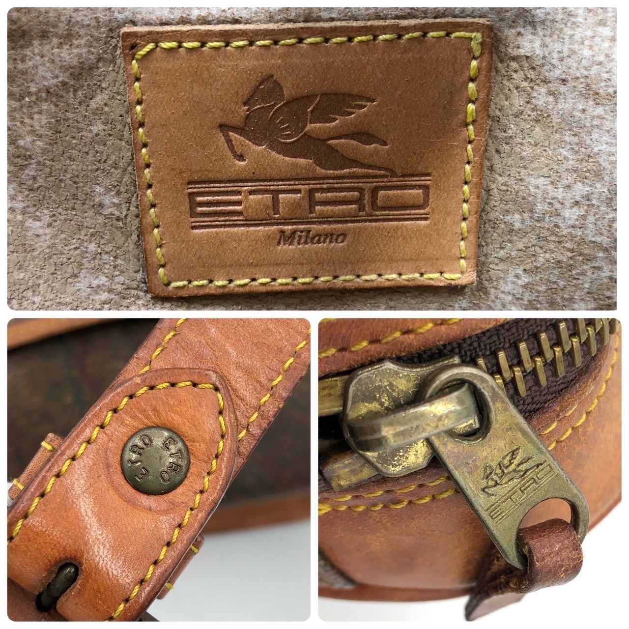ETRO エトロ ショルダーバッグ ペイズリー柄 茶 レザー 斜め掛け 
